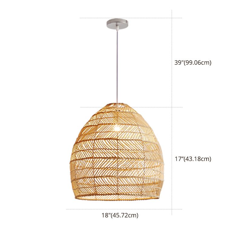 Rattan Bell Shaped Pendant Asian Style 1-Light Hanging Light Fixture for Tearoom