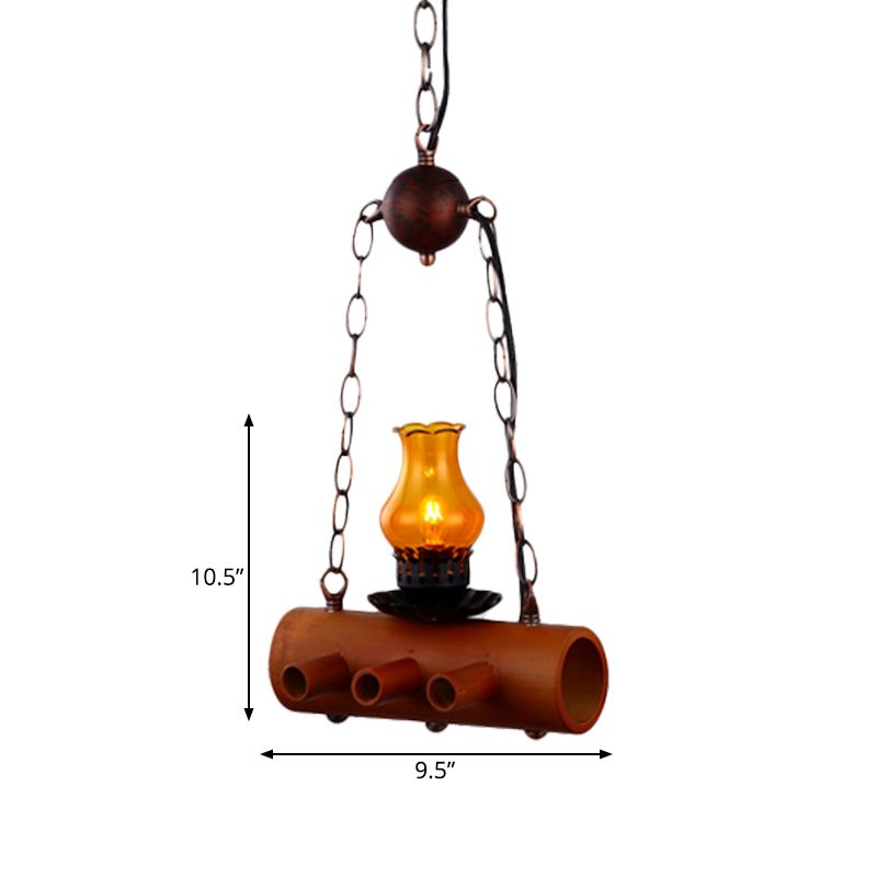 Jarrón comedor de comedor Luz de techo de la granja amarilla 1 iluminación colgante de marrón claro con rayo de bambú lineal