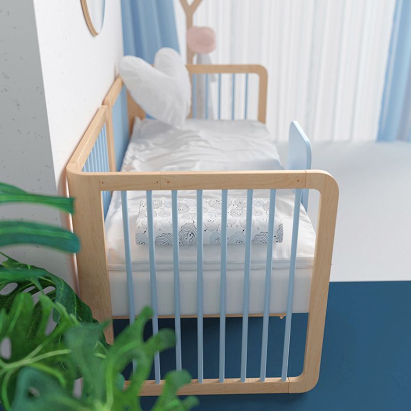 Scandinavian with Casters/Wheels Crib Light Wood with Guardrail Nursery Crib