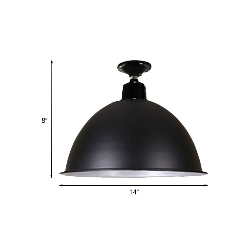 Loft Style Dome Ceiling Lighting 1 Head Metal Semi Flush Mount Light in Black for Dining Room, 12"/14" Width