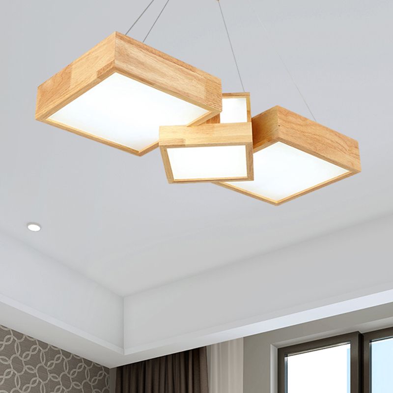 Lámpara moderna de rombo de rombo/letrero cuadrado lámpara de techo de dormitorio de 3 luces de madera en cálido/blanco