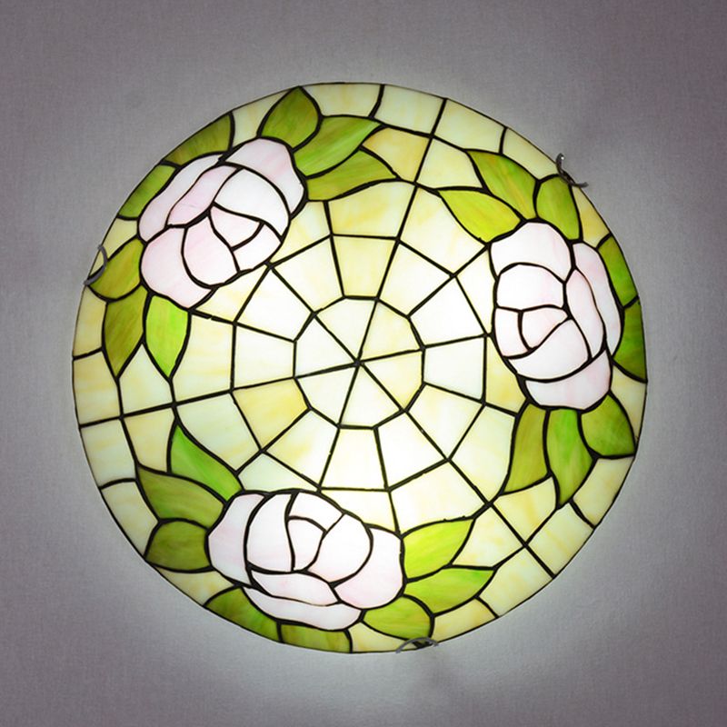 Bowl Shaped Flush Ceiling Light Stained Glass Tiffany Flushmount Lighting for Bedroom