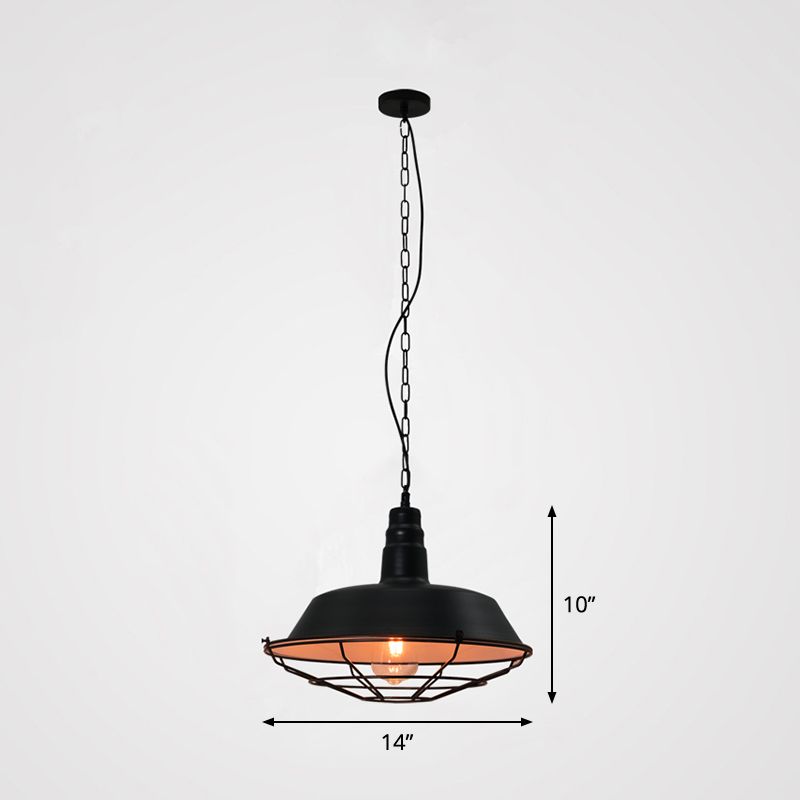 Single-Bulb hanger lichte loft stijl schuurschaduw metalen slinger licht met taps toelopende kooi bodem