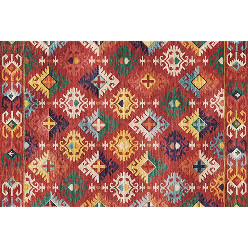 Stylish Geometric Pattern Rug with Flower White and Red Moroccan Rug Polyester Pet Friendly Non-Slip Backing Washable Area Rug for Living Room