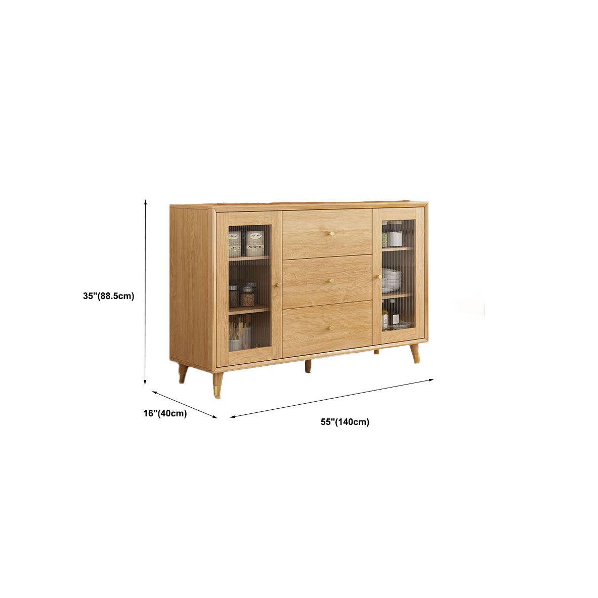 Natural Color Contemporary Sideboard Solid Wood Sideboard with Door and Drawer