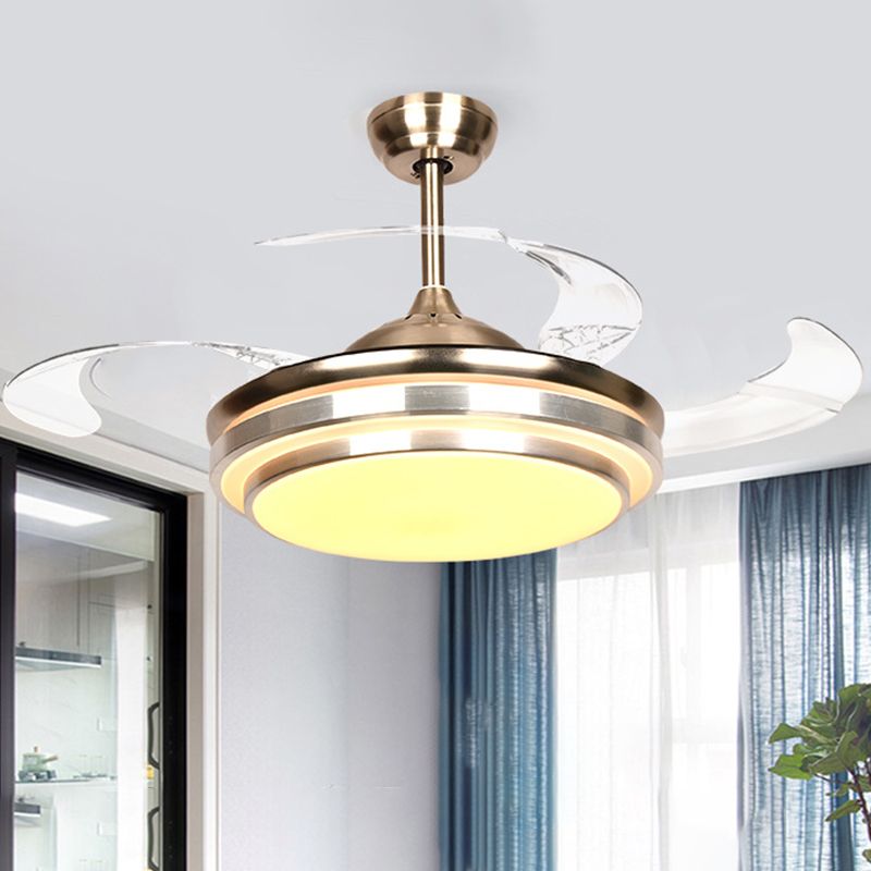 36"/42" W Minimalist Round Fan Lighting LED Metal Semi Flush Mount Light Fixture in Silver with 4 Clear Blades