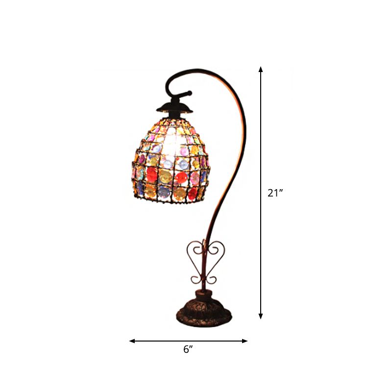 Gooseneck Bedroom Table Light Bohemian Acrylic 1-Bulb Copper Nightstand Lamp with Beaded Bell Shade