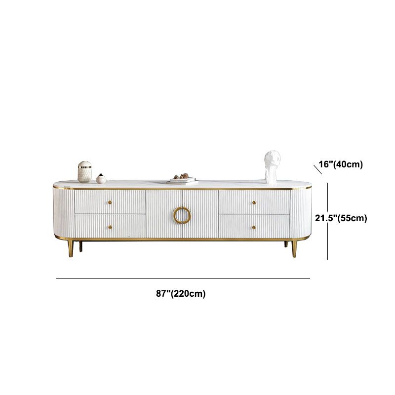 White Glam TV Stand Metal TV Console with 4 Drawers Included