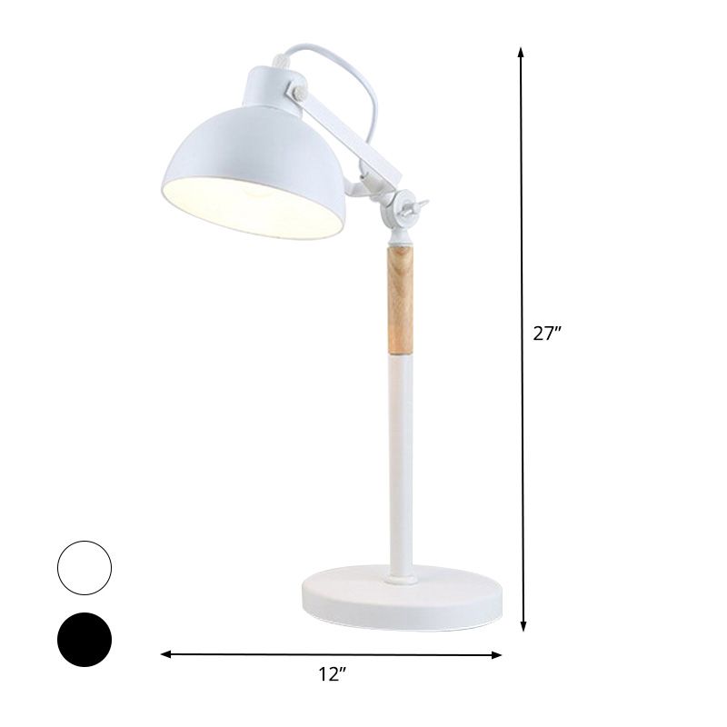 1 Head Bowl Desk Light Modernism Metal Night Table Lamp in White/Black with Rotating Node