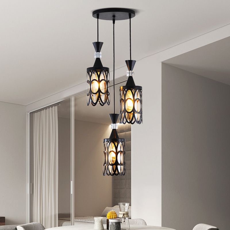 Cutouts Glass Suspension Light Fixture Modern Black Pendant Light for Dining Room