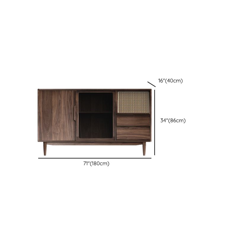 Contemporary Solid Wood Buffet Table Brown Sideboard with 2 Drawers