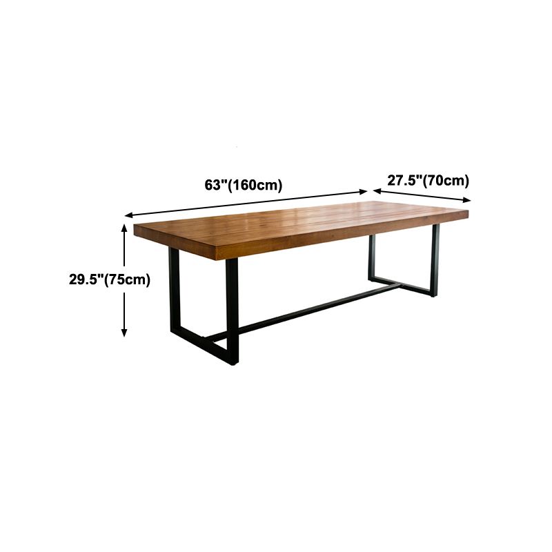 Brown Pine Wood Top Rectangular Desk Industrial Office Desk with Trestle