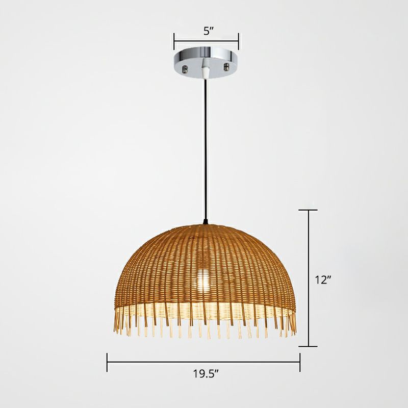 Minimalist 1 Head Down Lighting Wood Unfinished-Look Dome Pendant Light with Bamboo Shade