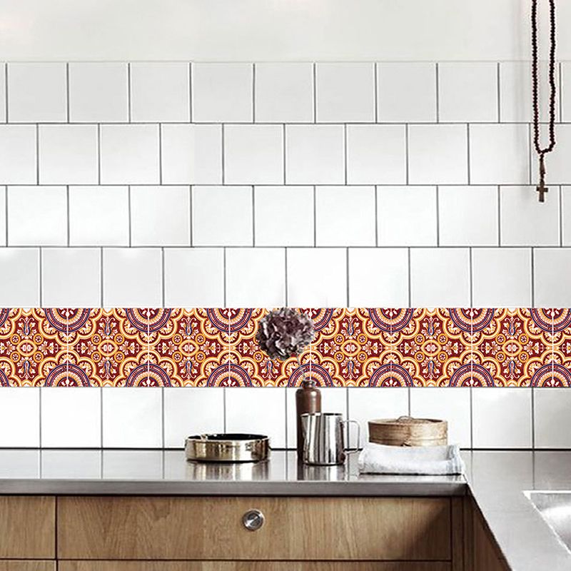 Boho Chic Flower Wallpaper Panel Orange Seamless Pattern Wall Art for Kitchen, Self Adhesive