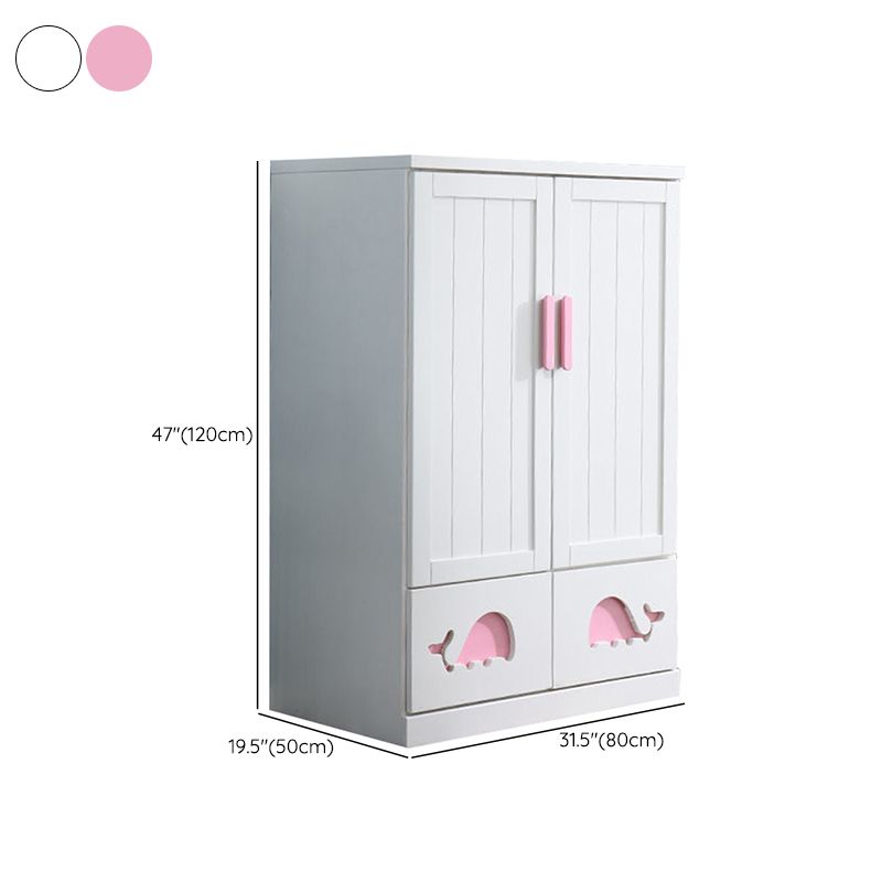 Modern Style Kids Closet White Colour Solid Wood Youth Armoire with 2-drawer