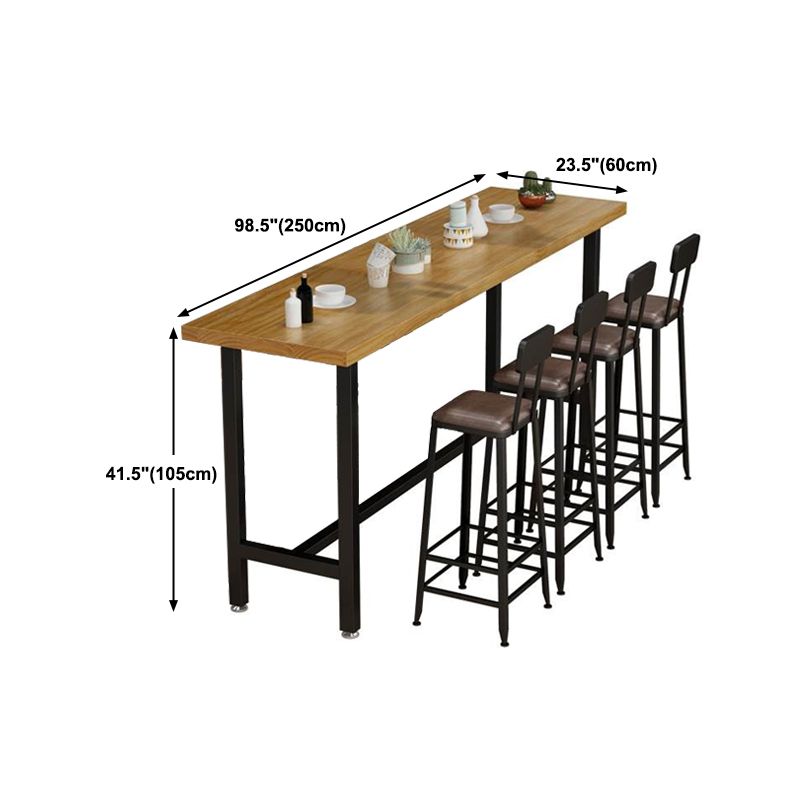 Modern Style Rectangle Bar Table Solid Wood Bistro Bar Desk with Trestle Base