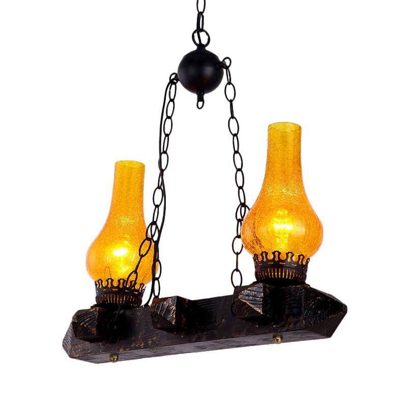 Black Vase Chandelier Lamp Farm Yellow Crackle Glass 2 Heads Dining Room Pendant Lighting Fixture