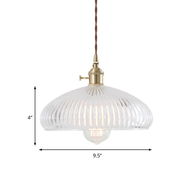 Clear Glass Brass Pendant Lamp Barn/Dome 1-Light Retro Hanging Light Fixture for Living Room