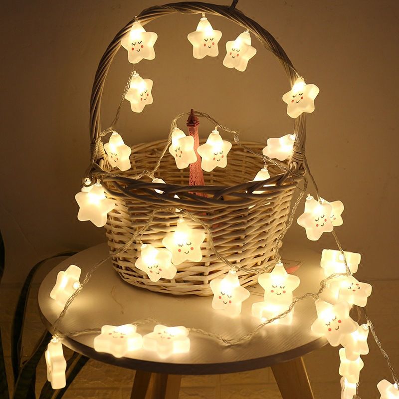 Smiling Star Plastic LED Fairy Lamp Artistic White Battery String Light for Backyard