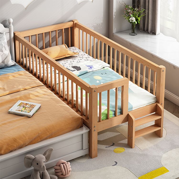 Farmhouse Beech Nursery Bed Solid Wood Baby Crib with Guardrails and Mattress