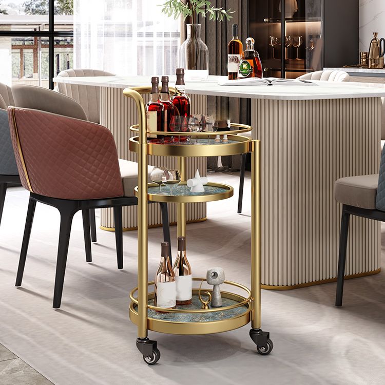 Modern Open Storage Prep Table Round Shape Home Dining Kitchen Trolley