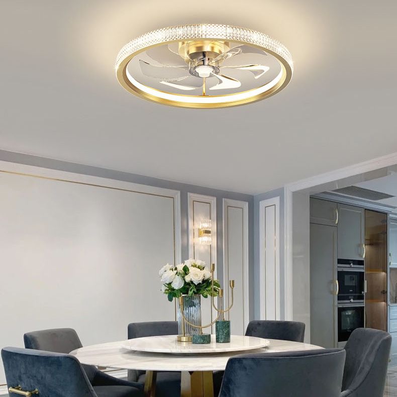 Circular Bedroom Ceiling Fan Light Modern Metal LED Flush Mount Ceiling Lamp