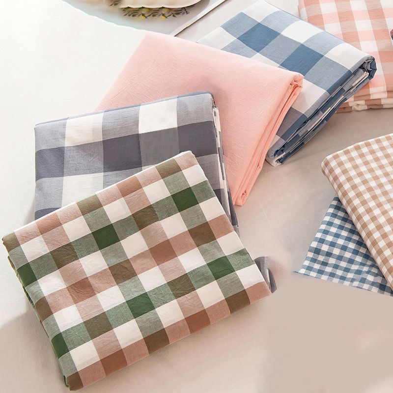 Cotton Sheets Plaid Pattern Breathable Soft Fade Resistant Bed Sheet