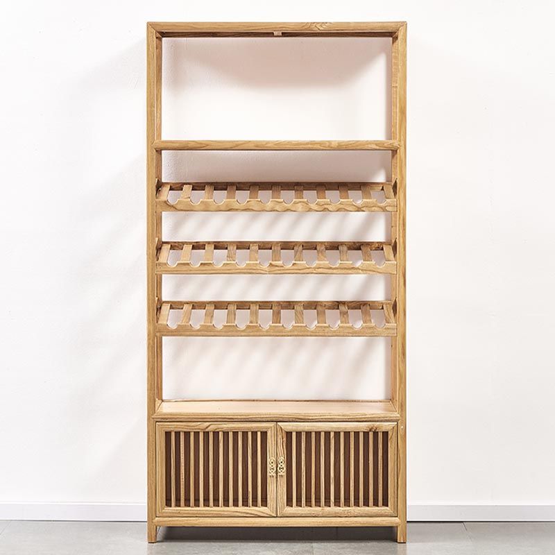 Mid-Century Modern Wine Racks Floor Solid Wood Wine Holder with Shelf