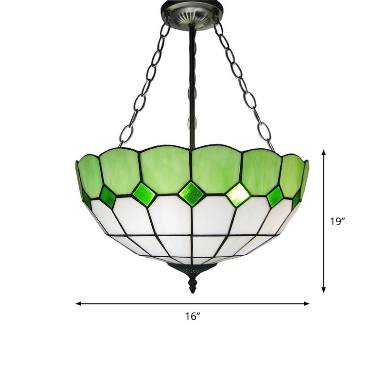 Inverted Dome Ceiling Lighting 3 Heads Stained Art Glass Tiffany Chandelier Light Fixture