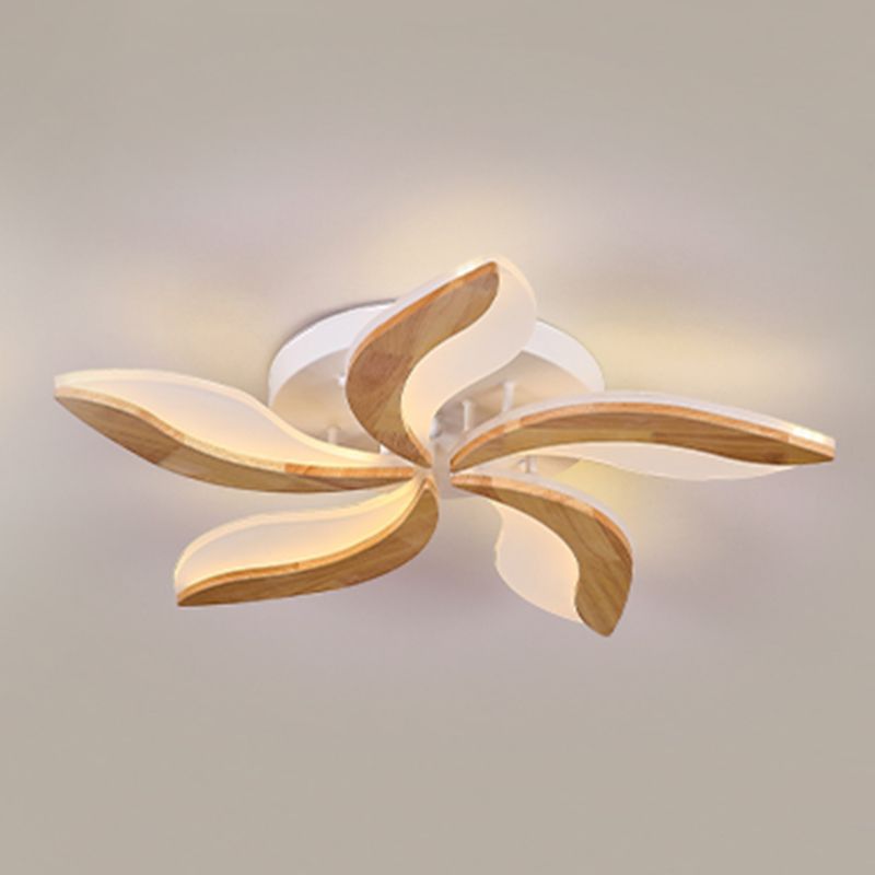 LED Modern Wood Flush Mount Flower Shape Ceiling Light with Acrylic Shade for Living Room