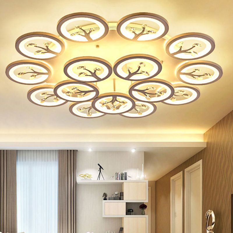 Crystal Tree Shaped Ceiling Lamp Minimalist White LED Semi Flush Light for Living Room