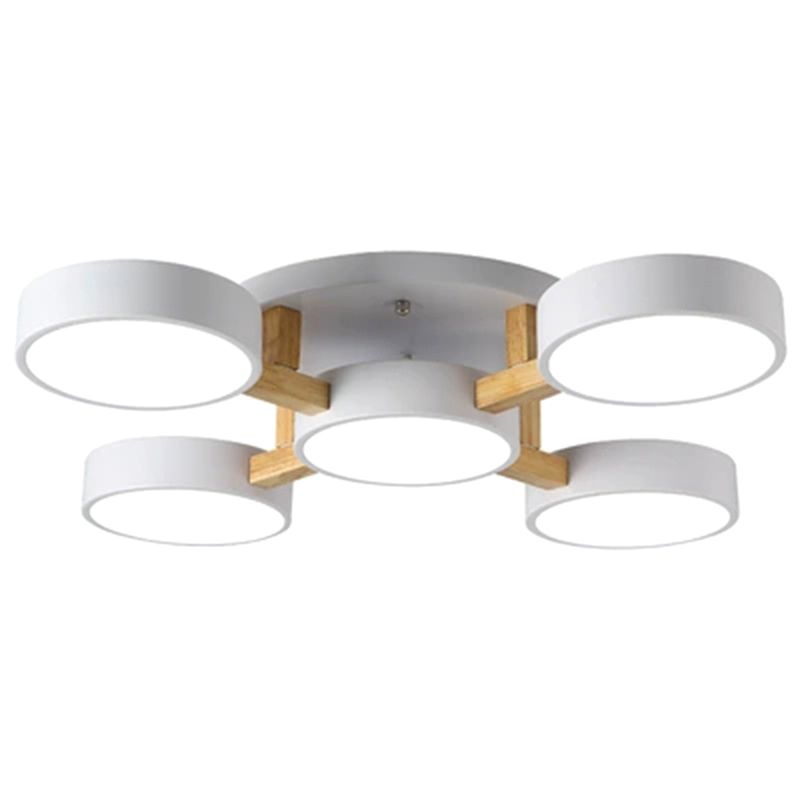 LED Nordic Creative Semi Flush Mount Ceiling Light Circle Shade Wooden Ceiling Mounted Light for Bedroom