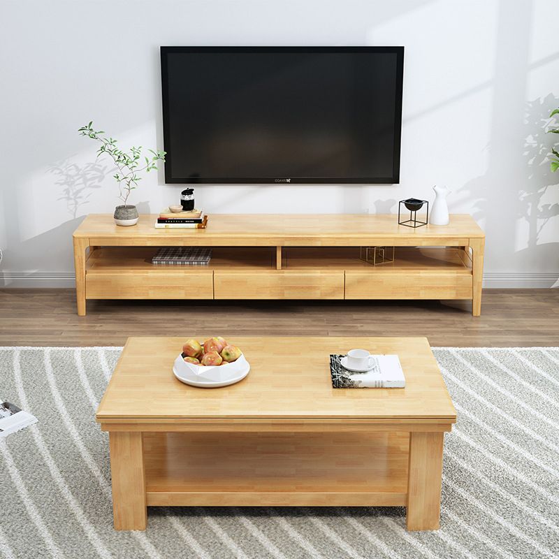 Modern Wood TV Stand Console Open Storage TV Media Stand with Drawers for Living Room