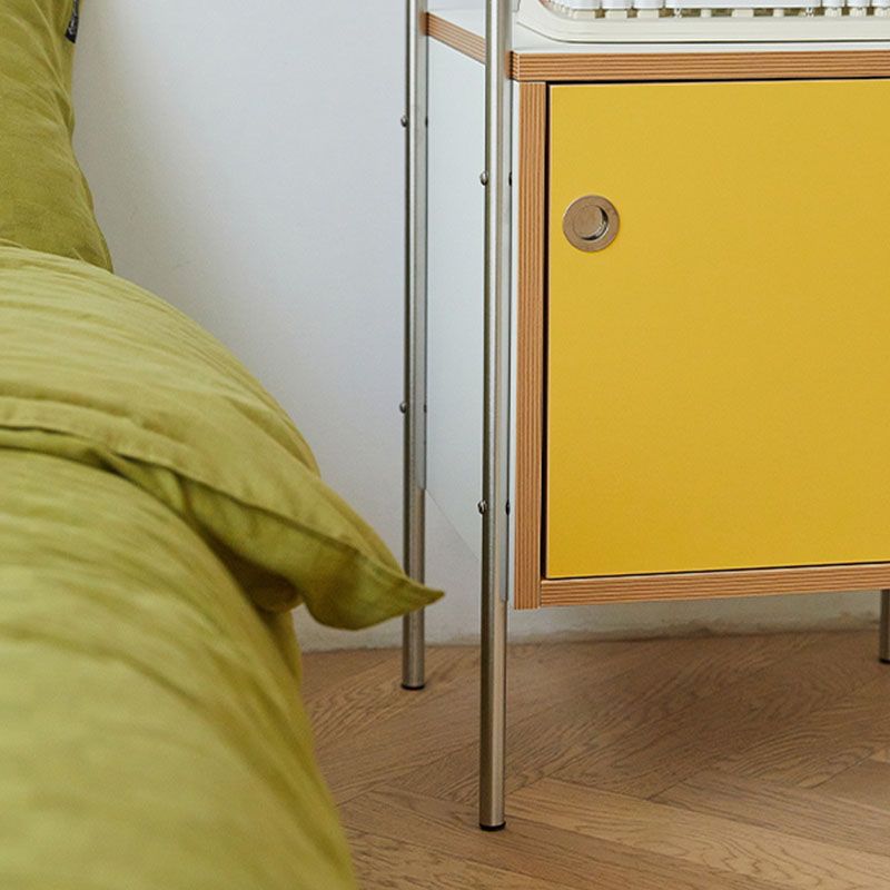 Contemporary Yellow Wooden Night Table with 1 Cabinet for Bedroom
