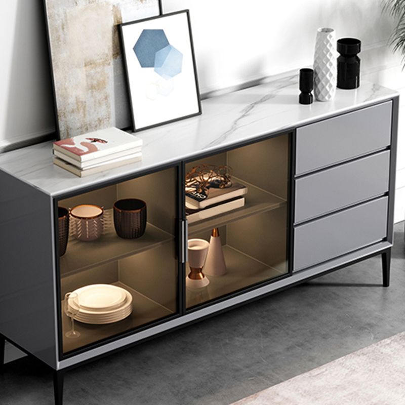 Contemporary Stone Top Sideboard 3 Drawers 2 Doors Sideboard for Living Room