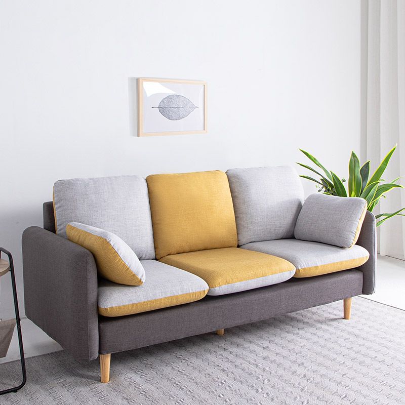 Linen Contemporary Square Arm Sofa Washable Standard Sofa for Living Room