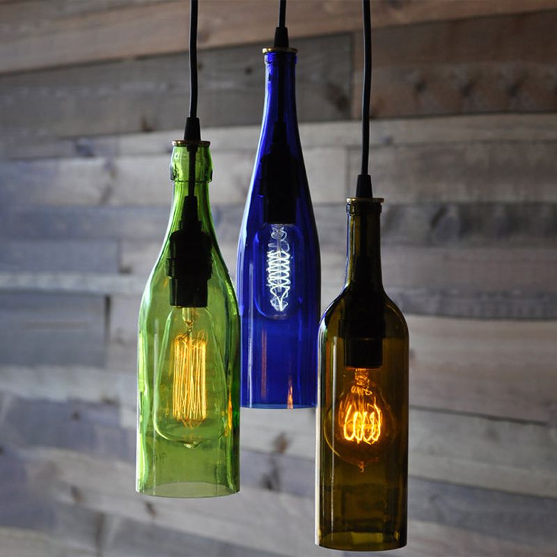 1 leichte Flaschenform Hanging Lampe Retro Industrial Glass Anhängerlampe für das Restaurant