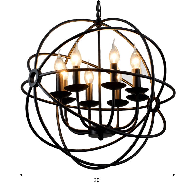 6 Bulbs Spherical Hanging Light Warehouse Black Iron Chandelier Pendant for Restaurant