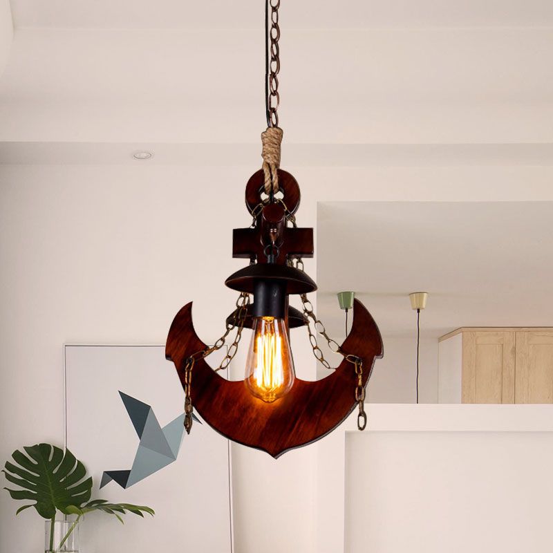 Anchor Wood Chandeliers Two-light Antique Hanging Lamp in Brown for Coffee Shop