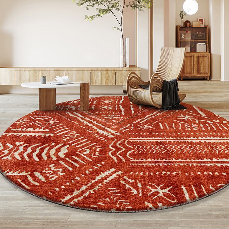 Western Geometric Rug Red Synthetic Indoor Rug Anti-Slip Backing Pet Friendly Machine Washable Carpet for Decoration