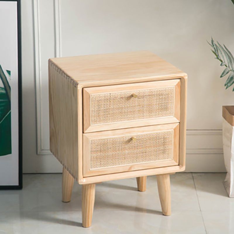 Modern Bed Nightstand Solid Wood Bedside Cabinet with 2 Drawers