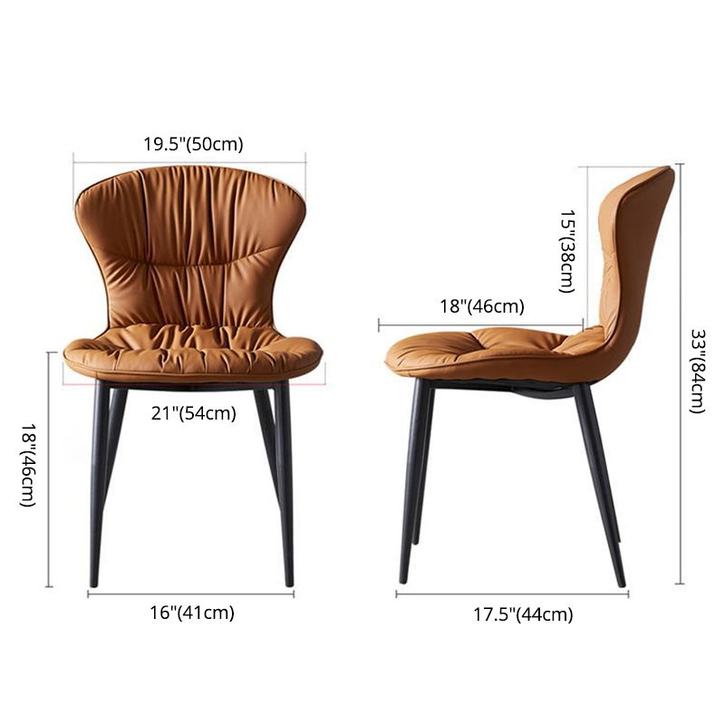 Contemporary Indoor Side Chair Leather Armless Dining Chairs with Black Legs