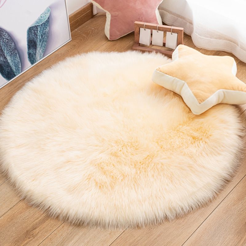 Round Plain Shag Carpet Polyester Creative Indoor Rug Non-Slip Backing Area Rug for Living Room
