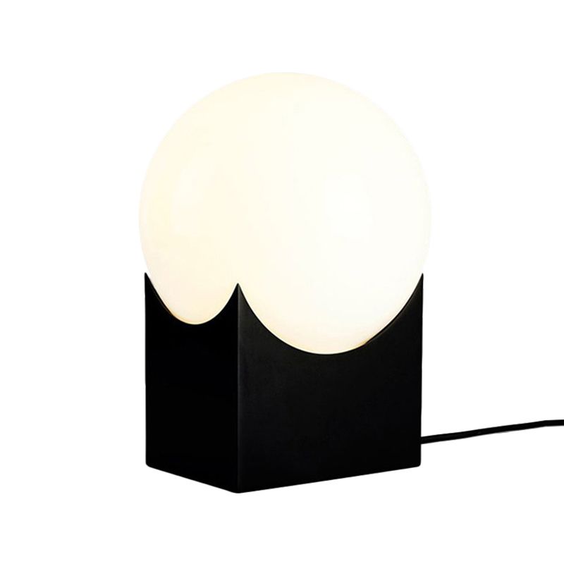 Modernist Style Globe Table Lamp Milk Glass 1 Light Living Room Table Lighting with Metal Base in Black/Gold