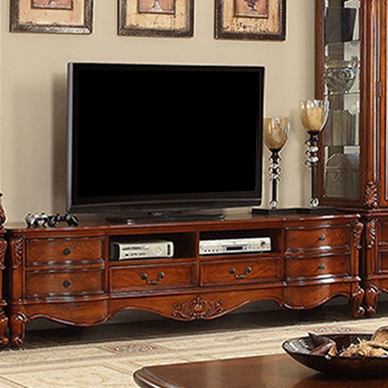 Brown Wooden TV Stand Console Traditional Style Home TV Cabinet with Drawers