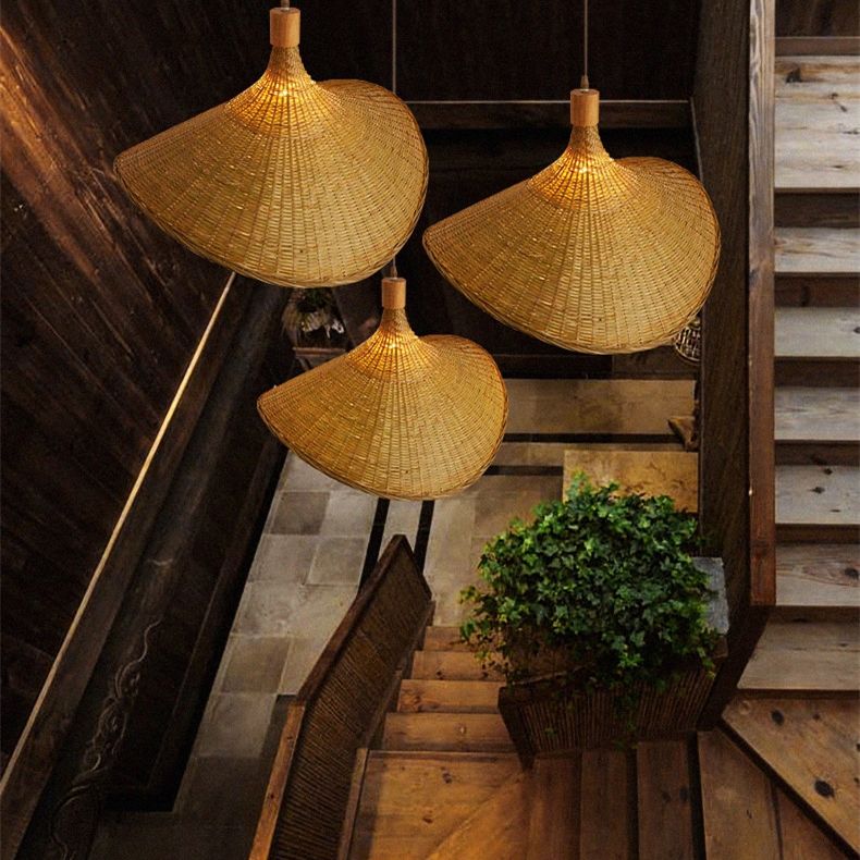 Chapeau de paille moderne suspendu luminaires rattan 1 lumière légère pendante