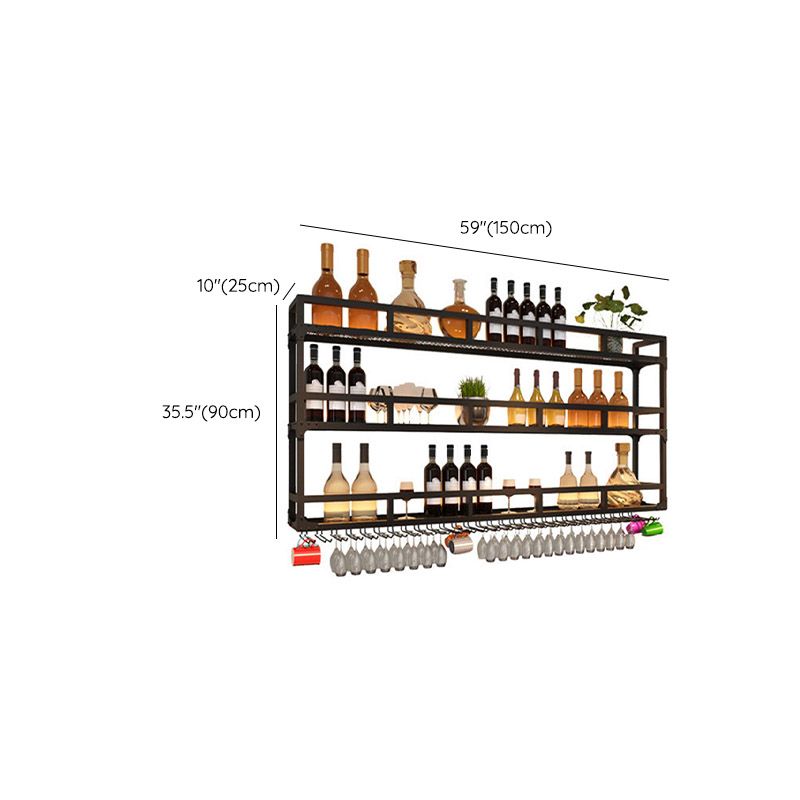 Iron Wine Rack Modern Style Wall Mounted Wine Holder Rack in Black