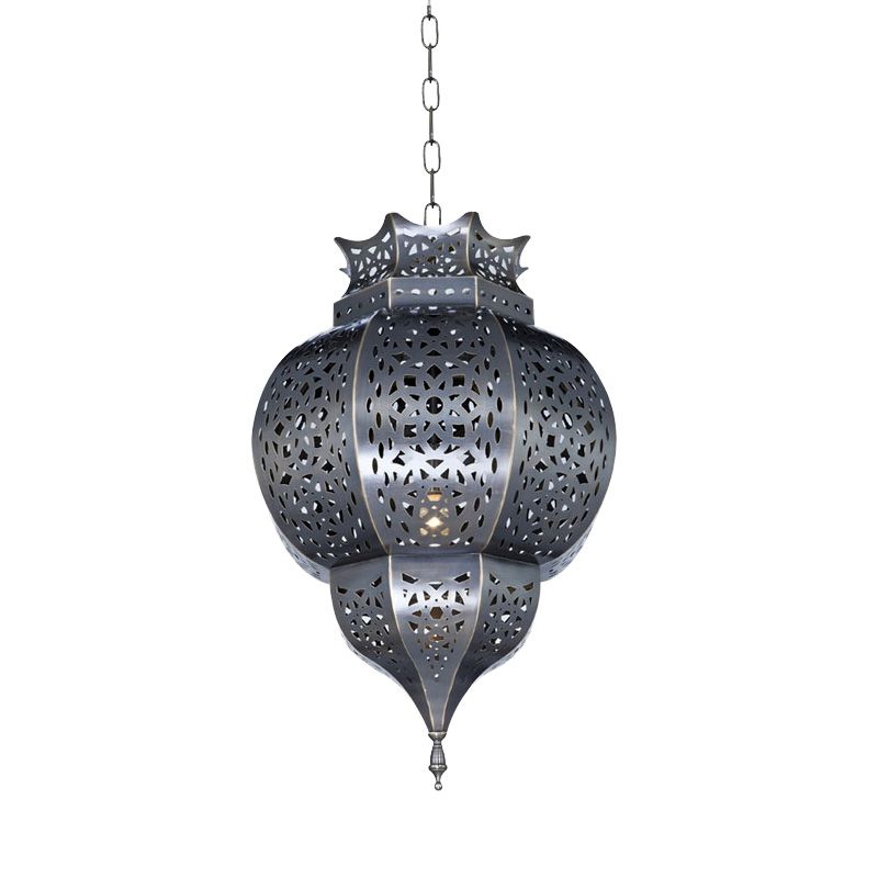 Traditional Gourd Shaped Hanging Lamp 1 Head Metal Ceiling Pendant Light in Grey