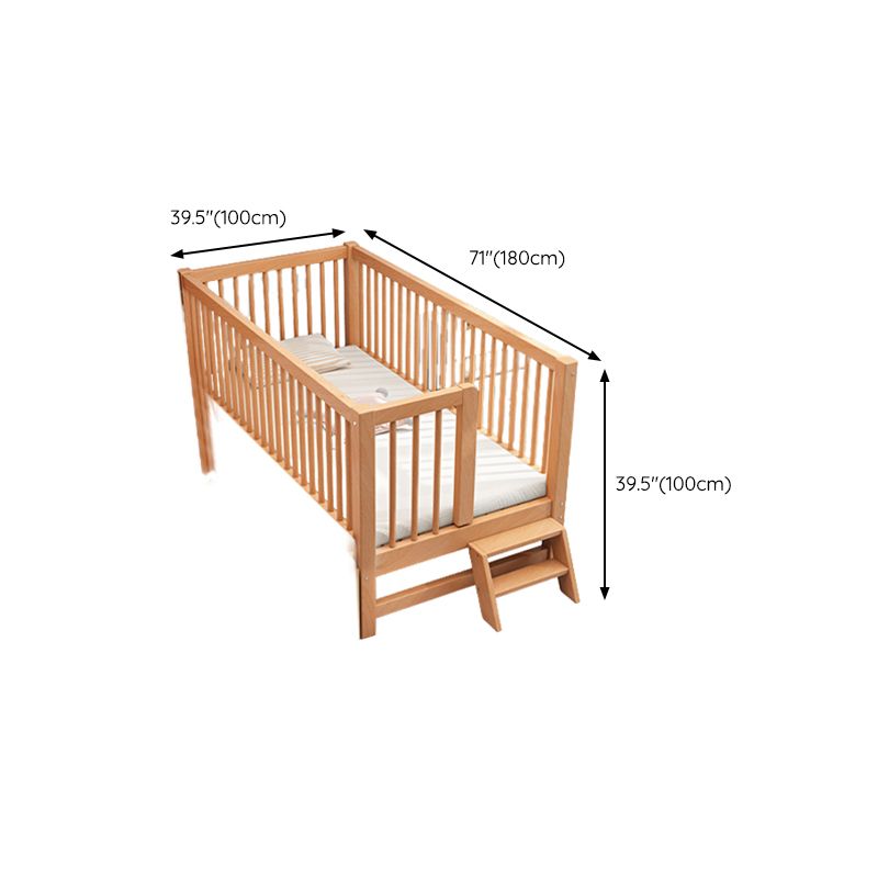 Traditional Nursery Bed Beech Washed Natural with Guardrail Wood Baby Crib