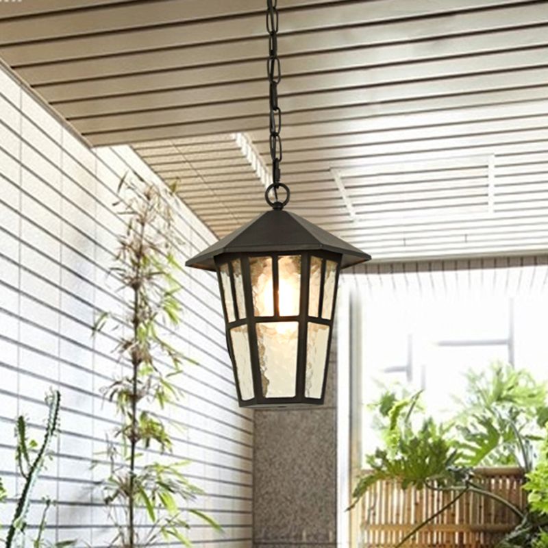 Ripple Glass Black Drop Lamp Birdcage Single Head Retro Pendant Lighting Fixture for Outdoor